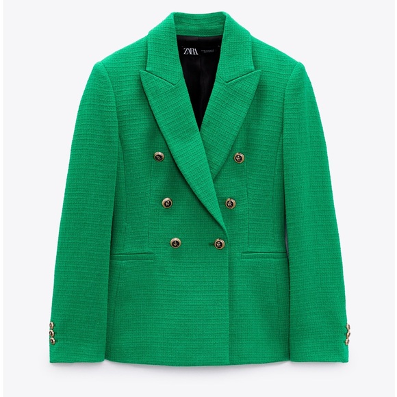 NWT ZARA BALMAIN STYLE TEXTURED BLAZER GOLD BUTTONS M GREEN - Picture 4 of 7